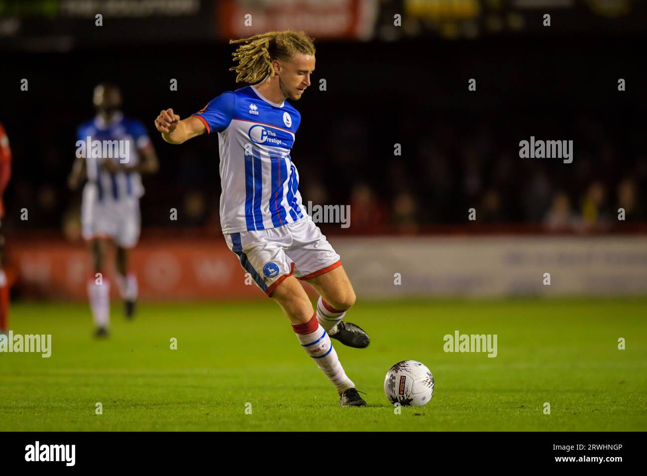 Hartlepool United's Ollie Finney during the Vanarama National League match  between Altrincham and Hartlepool United at Moss Lane, Altrincham on  Tuesday 19th September 2023. (Photo: Scott Llewellyn