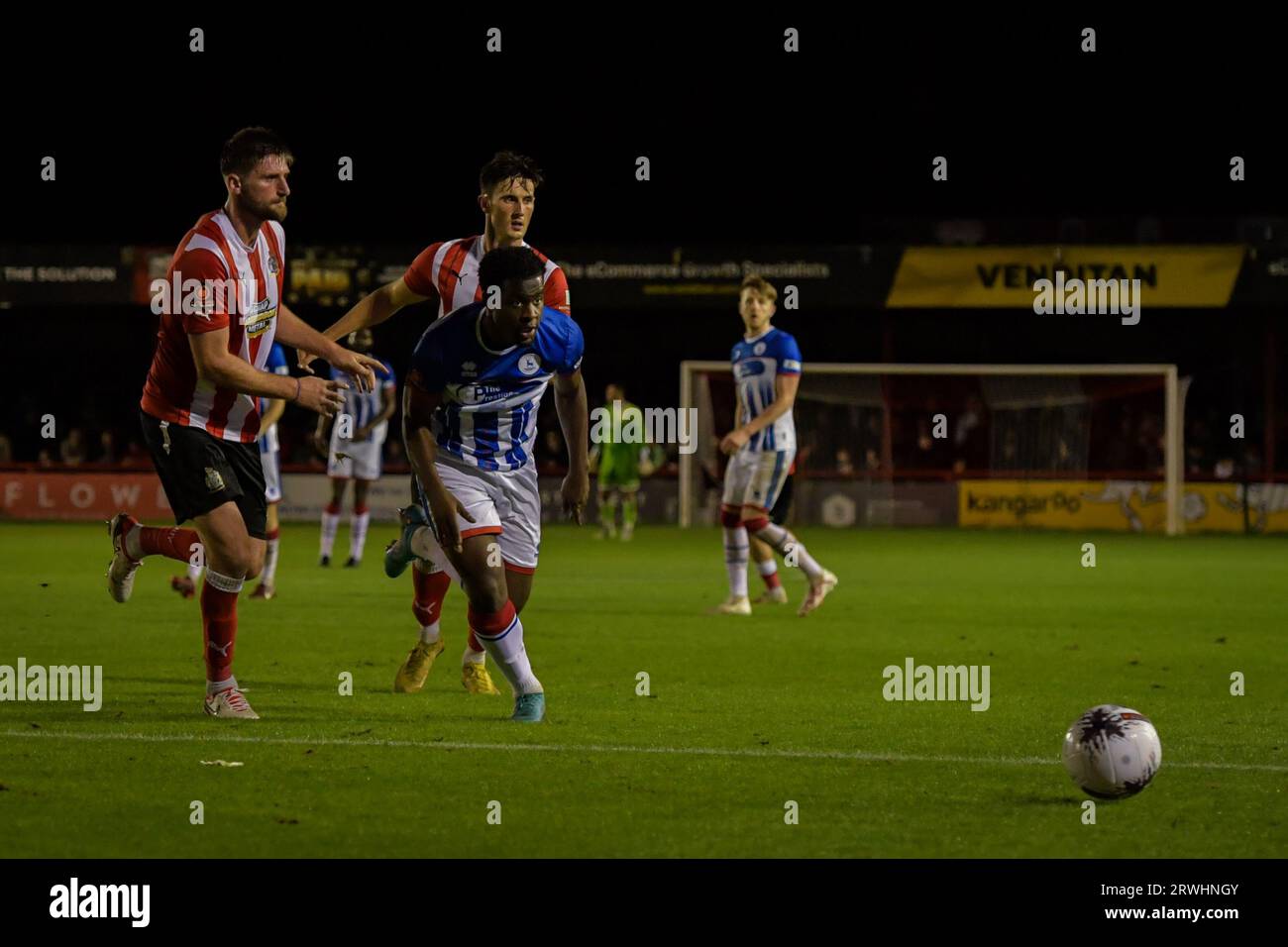 Hartlepool United's Ollie Finney during the Vanarama National League match  between Altrincham and Hartlepool United at Moss Lane, Altrincham on  Tuesday 19th September 2023. (Photo: Scott Llewellyn