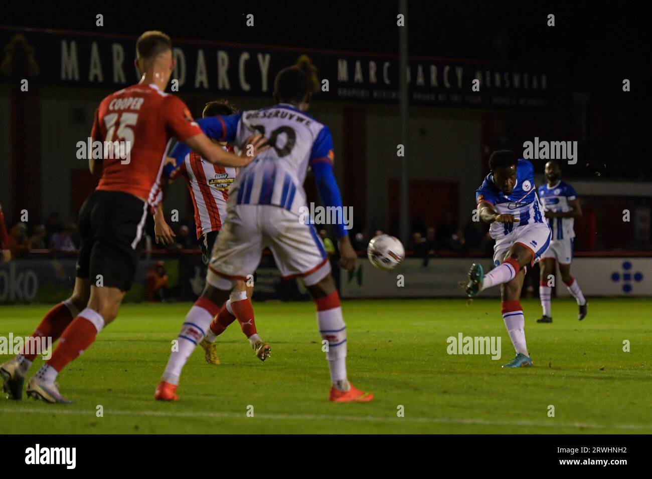 Hartlepool United's Ollie Finney during the Vanarama National League match  between Altrincham and Hartlepool United at Moss Lane, Altrincham on  Tuesday 19th September 2023. (Photo: Scott Llewellyn