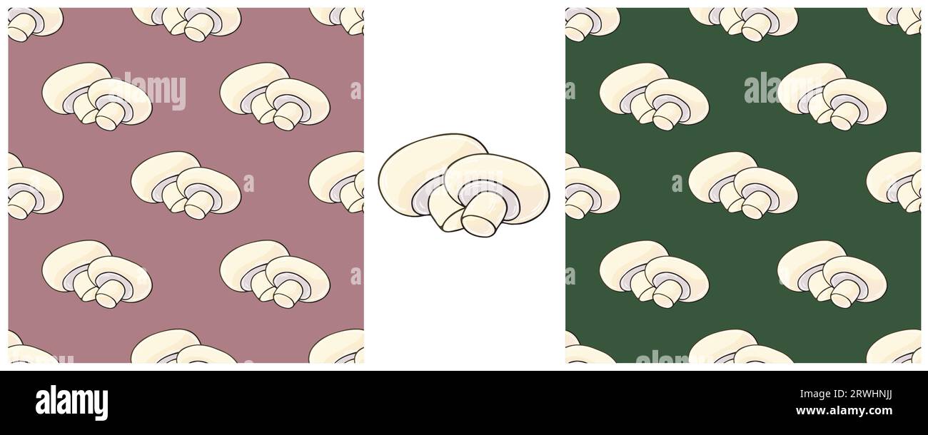 Set Seamless pattern with forest mushrooms. Champignon. Autumn motives. Can be used for fabric, packaging and etc Stock Vector