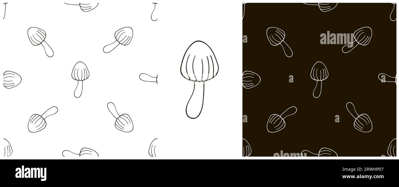 Monochrome. Galerina marginata. Set Seamless pattern for kitchen. Can be used for fabric, packaging, wrapping and etc Stock Vector