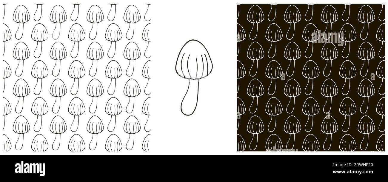 Monochrome. Galerina marginata. Set Seamless pattern for kitchen, restaurant or shop. Can be used for fabric and etc Stock Vector