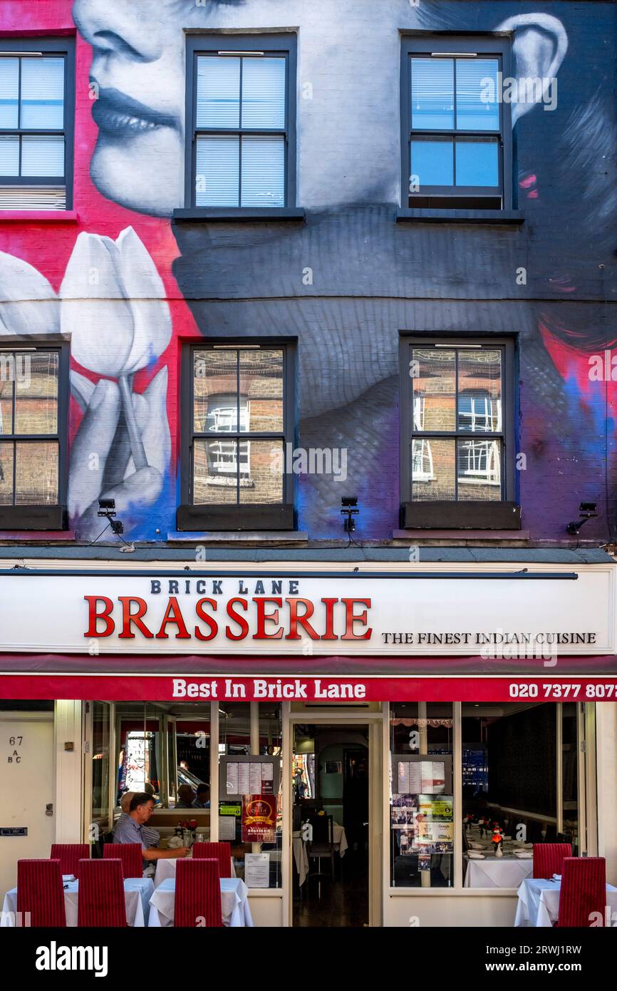 The Brick Lane Brasserie Indian Restaurant, Brick Lane, London, UK. Stock Photo