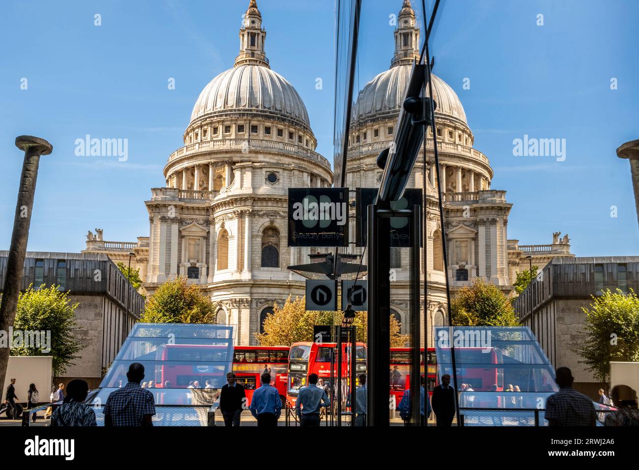 St Paul's Cathedral Reflected In The Windows Of The One New Change Shopping Centre, The City of London, London, UK. Stock Photo