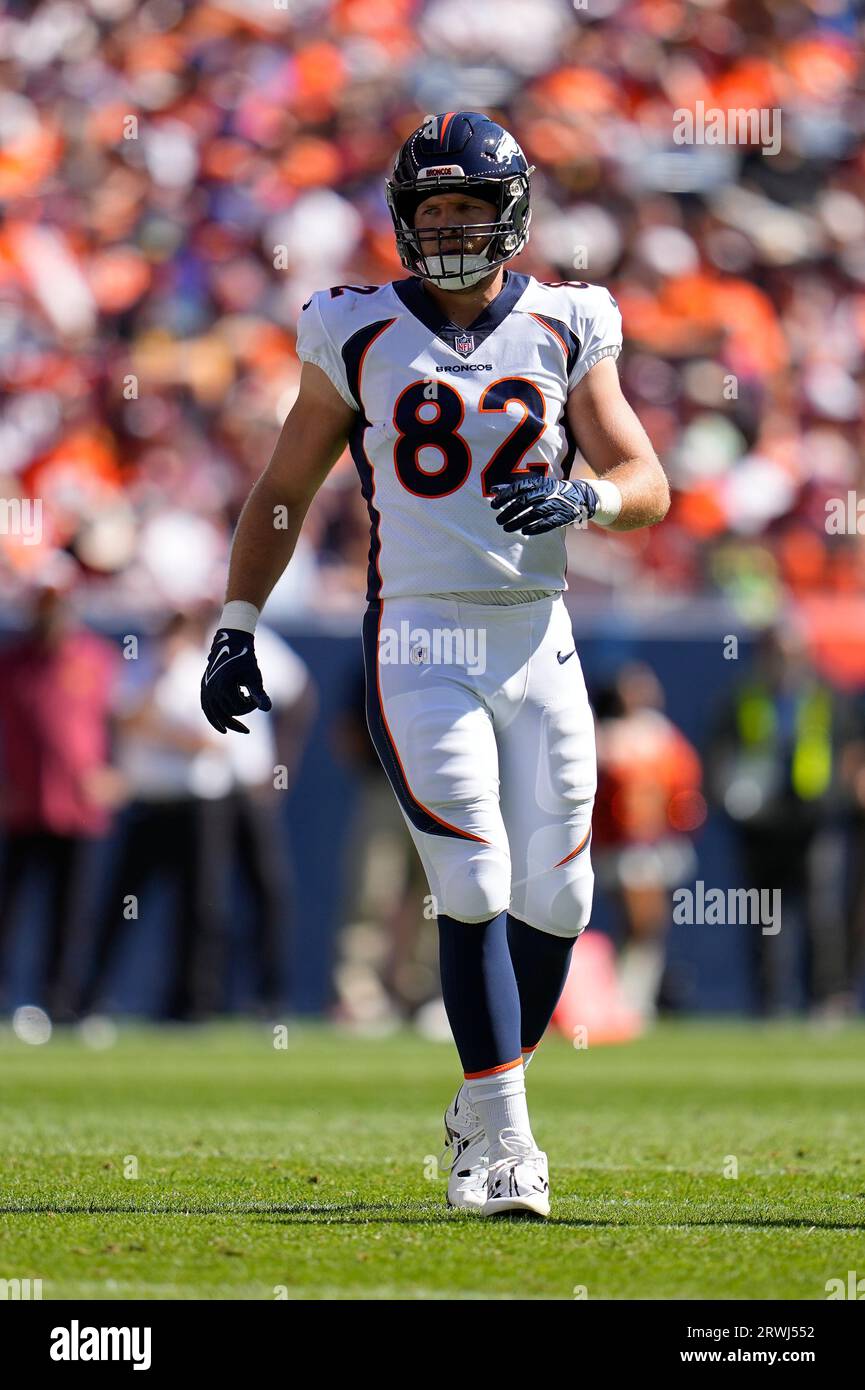 Denver Broncos tight end Adam Trautman warms up prior to an NFL preseason  football game against the Arizona Cardinals, Friday, Aug. 11, 2023, in  Glendale, Ariz. (AP Photo/Ross D. Franklin Stock Photo 