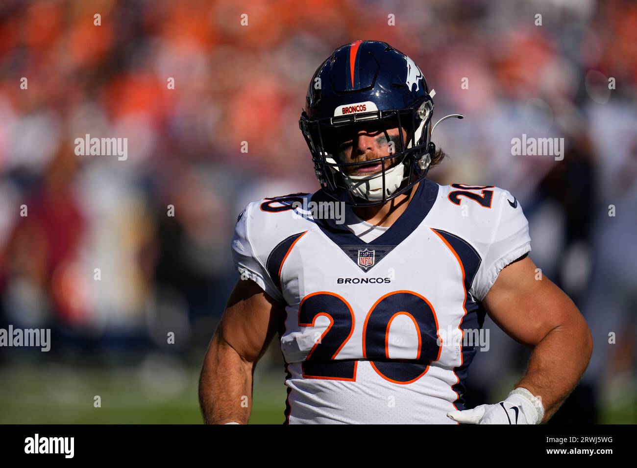 Denver Broncos fullback Michael Burton 20 looks on against the