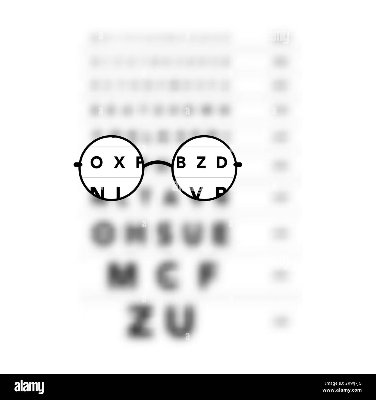 Glasses Optician In Monoyer chart Eye test blurred, Vision Of Eyesight medical ophthalmologist Optometry testing board Care Concept accessory vector illustration, flat sketch outline isolated on white Stock Vector
