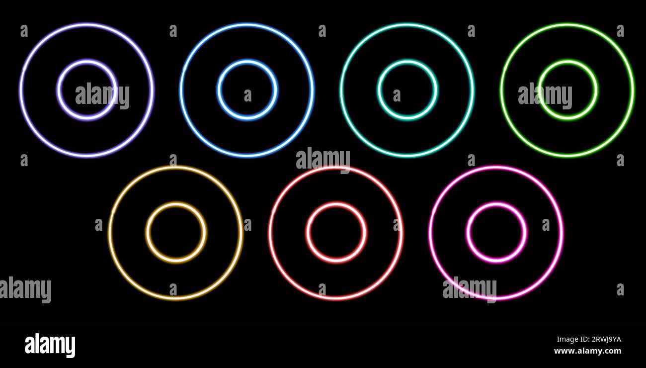 glowing circle desktop icon, neon frame sticker, neon figure, glowing figure, neon geometrical figures  Stock Photo