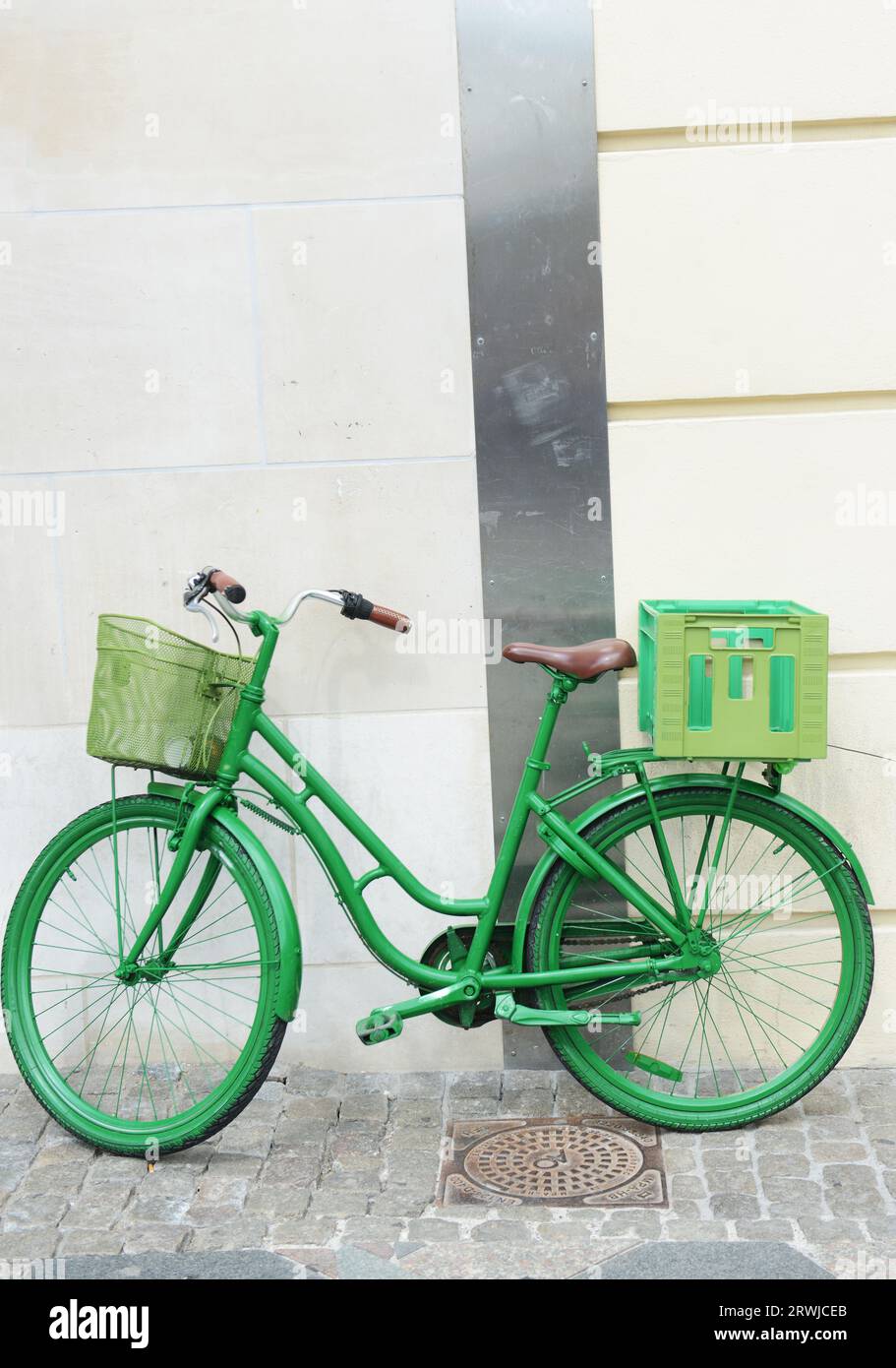 A Green bicycle by a white wall. Copenhagen, Denmark Stock Photo Alamy