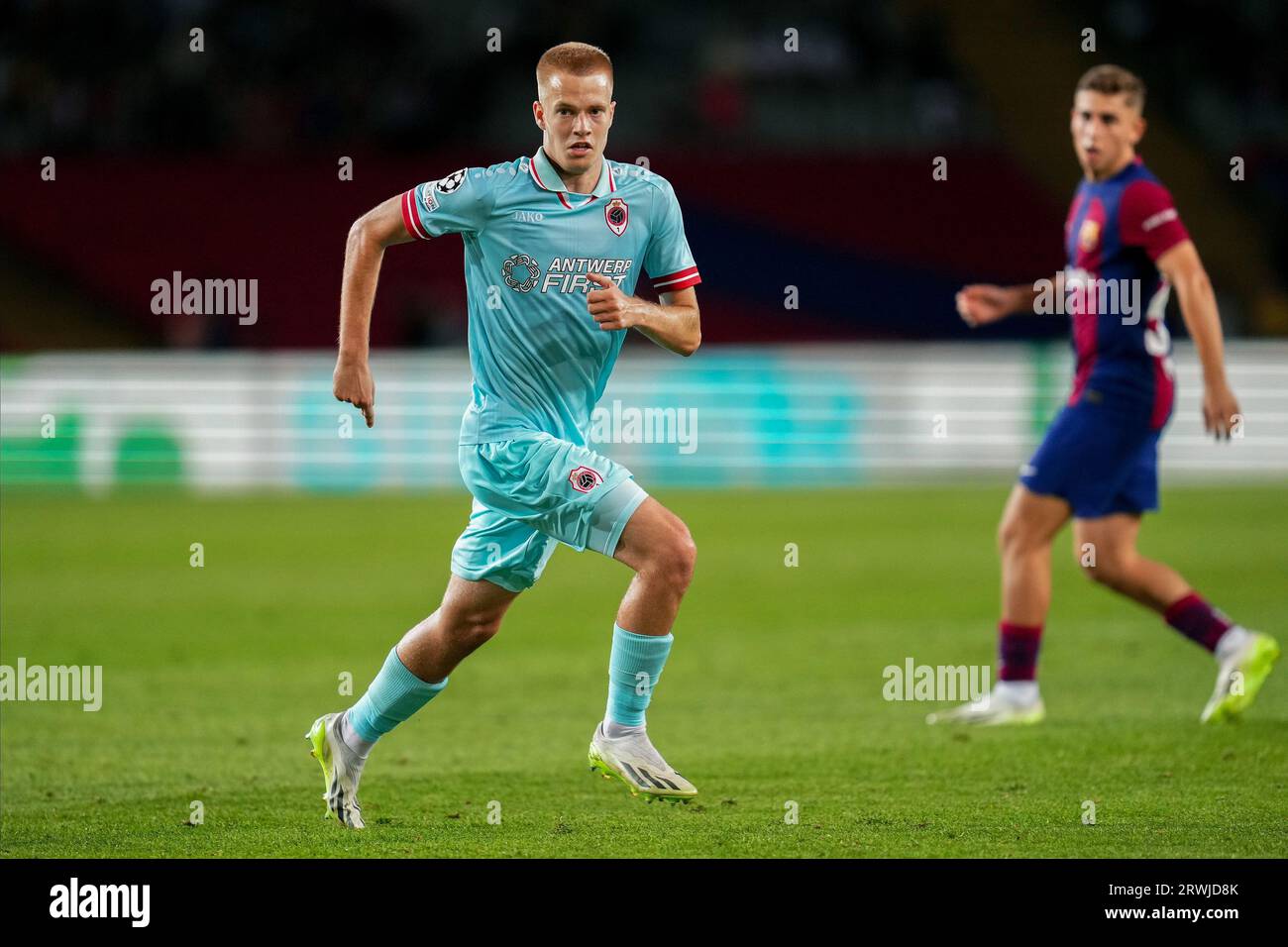 Arthur Vermeeren of Royal Antwerp FC during the UEFA Champions League  match, Group H, between FC Barcelona and Royal Antwerp FC played at Lluis  Companys Stadium on September 19, 2023 in Barcelona,