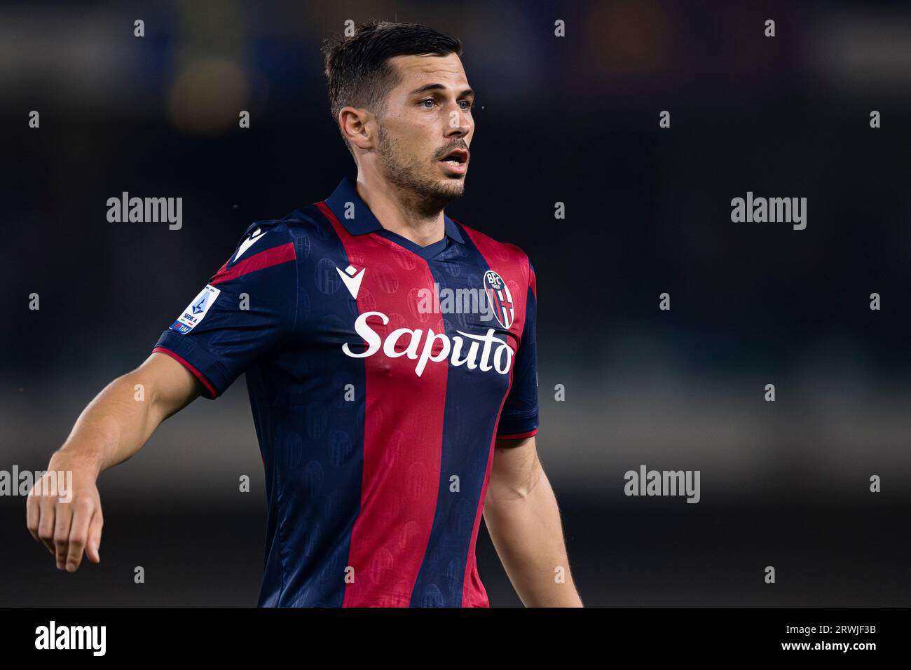 Remo Freuler of Bologna FC gestures during the Serie A football match between Hellas Verona FC and Bologna FC. Stock Photo