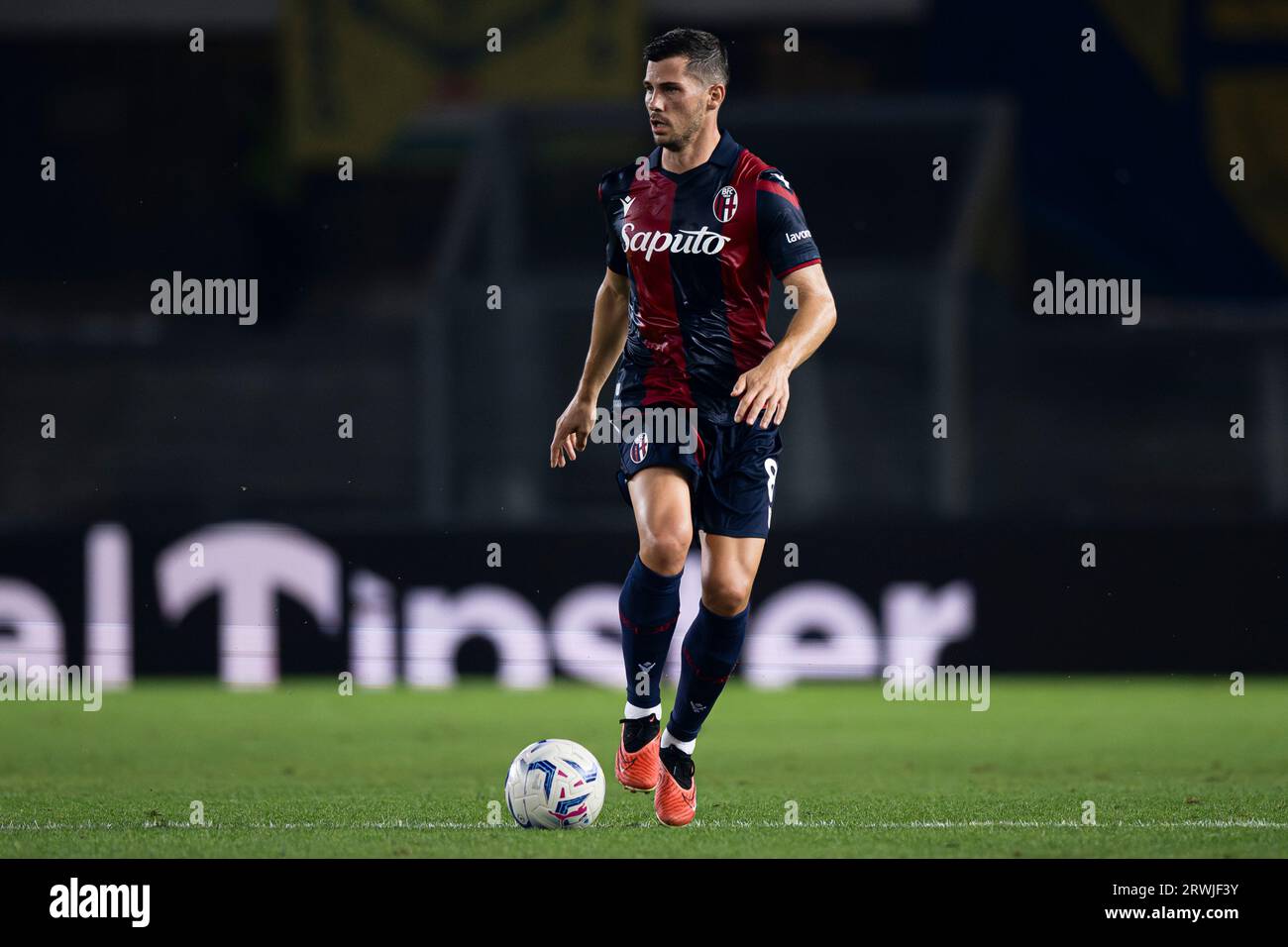 Remo Freuler of Bologna FC in action during the Serie A football match between Hellas Verona FC and Bologna FC. Stock Photo