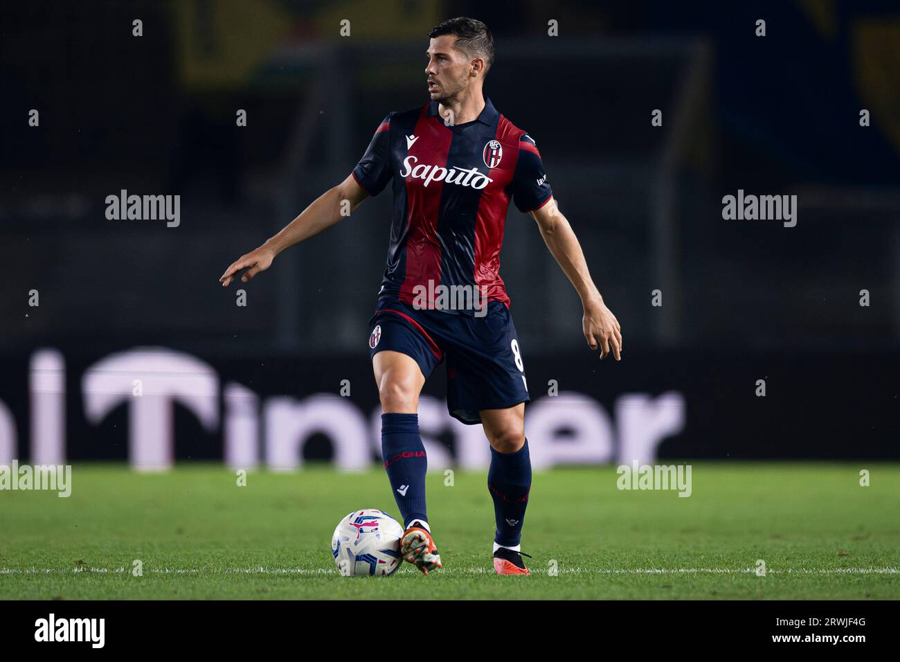 Remo Freuler of Bologna FC in action during the Serie A football match between Hellas Verona FC and Bologna FC. Stock Photo