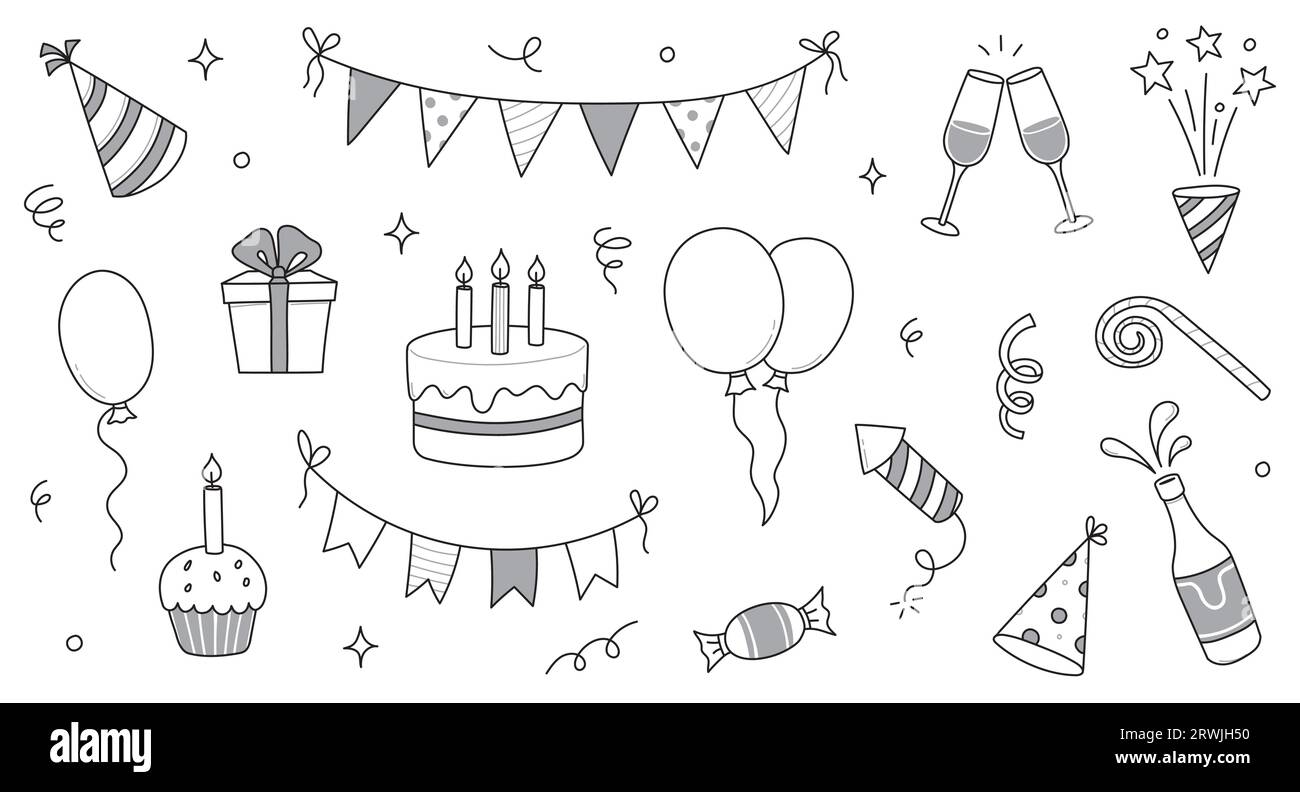 Birthday doodle icon element. Hand drawn sketch doodle birthday cake ...