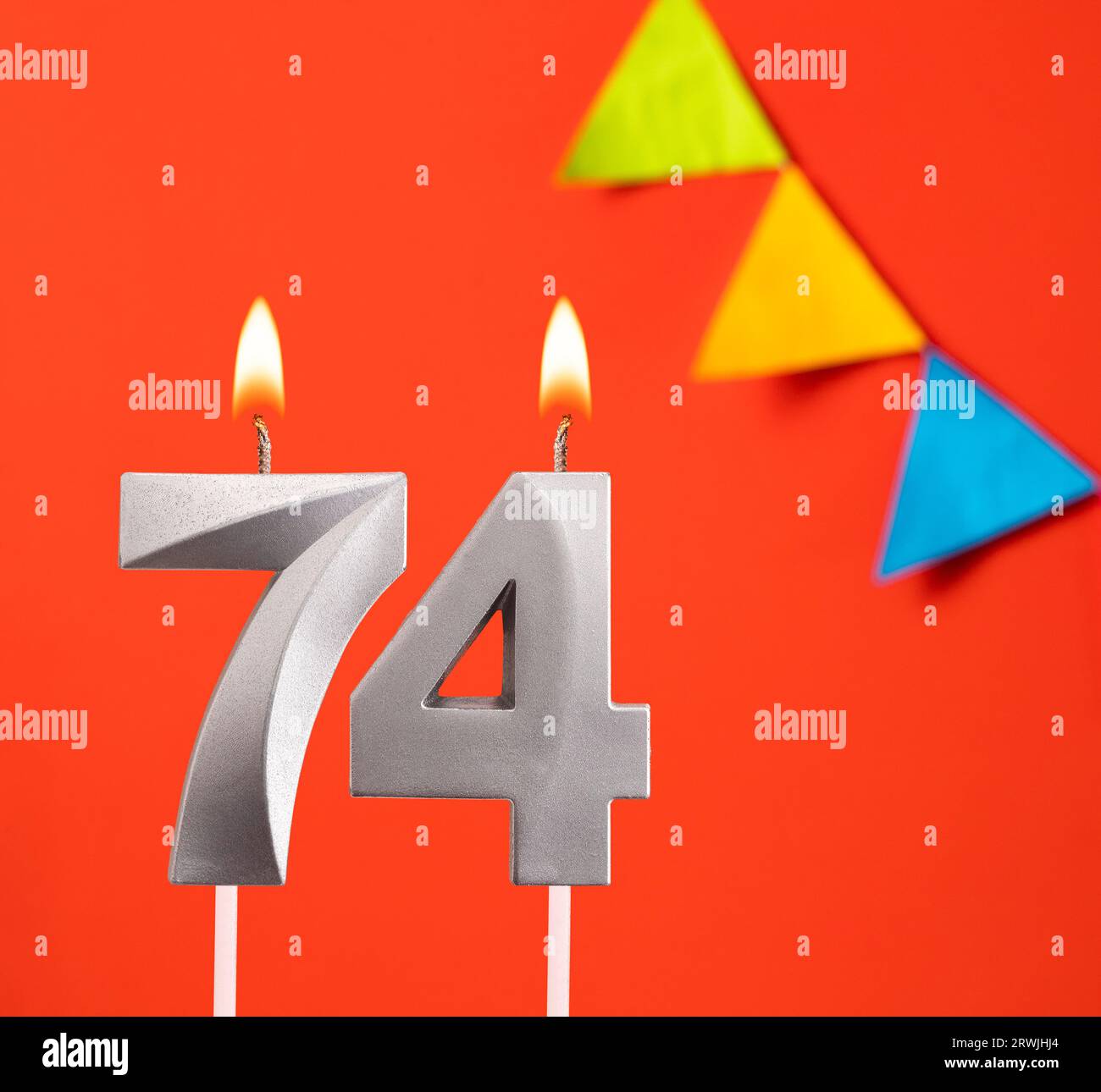 Birthday Card Number 74 Candle In Orange Background Stock Photo Alamy