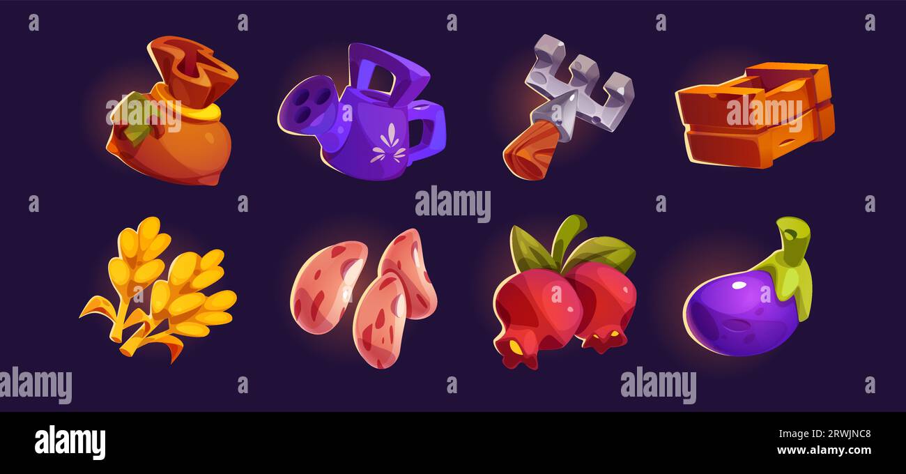 Cartoon set of farm game assets and harvest isolated on background ...