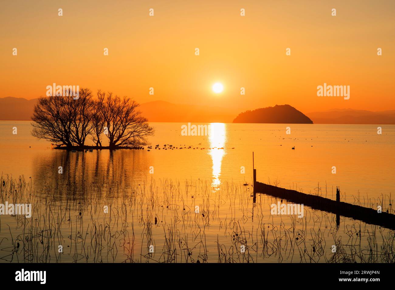 Lake Biwa Chikubu Island And Sunset Stock Photo Alamy