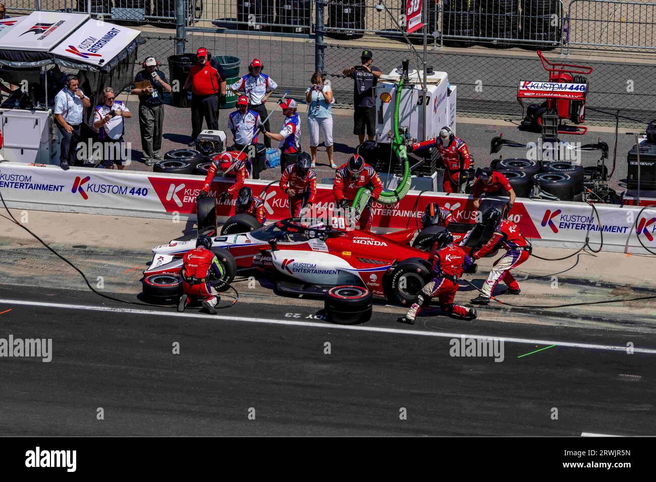 Indianapolis, IN, USA. 12th Aug, 2023. INDYCAR Series driver, JACK HARVEY (30) of Bassingham, England, brings his car in for service during the Gallagher Grand Prix at Indianapolis Motor Speedway in Indianapolis IN. (Credit Image: © Walter G Arce Sr Grindstone Medi/ASP) EDITORIAL USAGE ONLY! Not for Commercial USAGE! Stock Photo