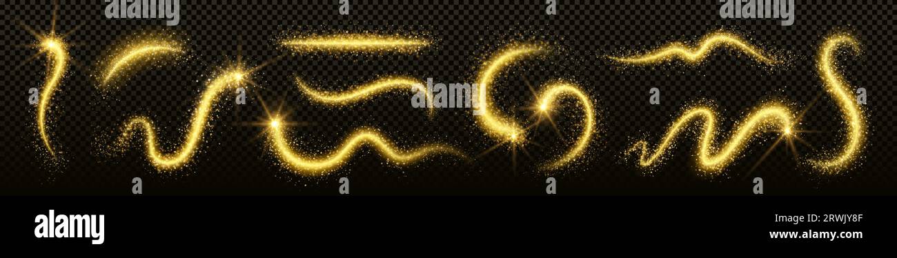 Fairy magic golden light trail with bright flash and star dust ...