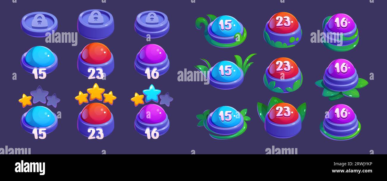 Set of game map buttons isolated on background. Vector cartoon