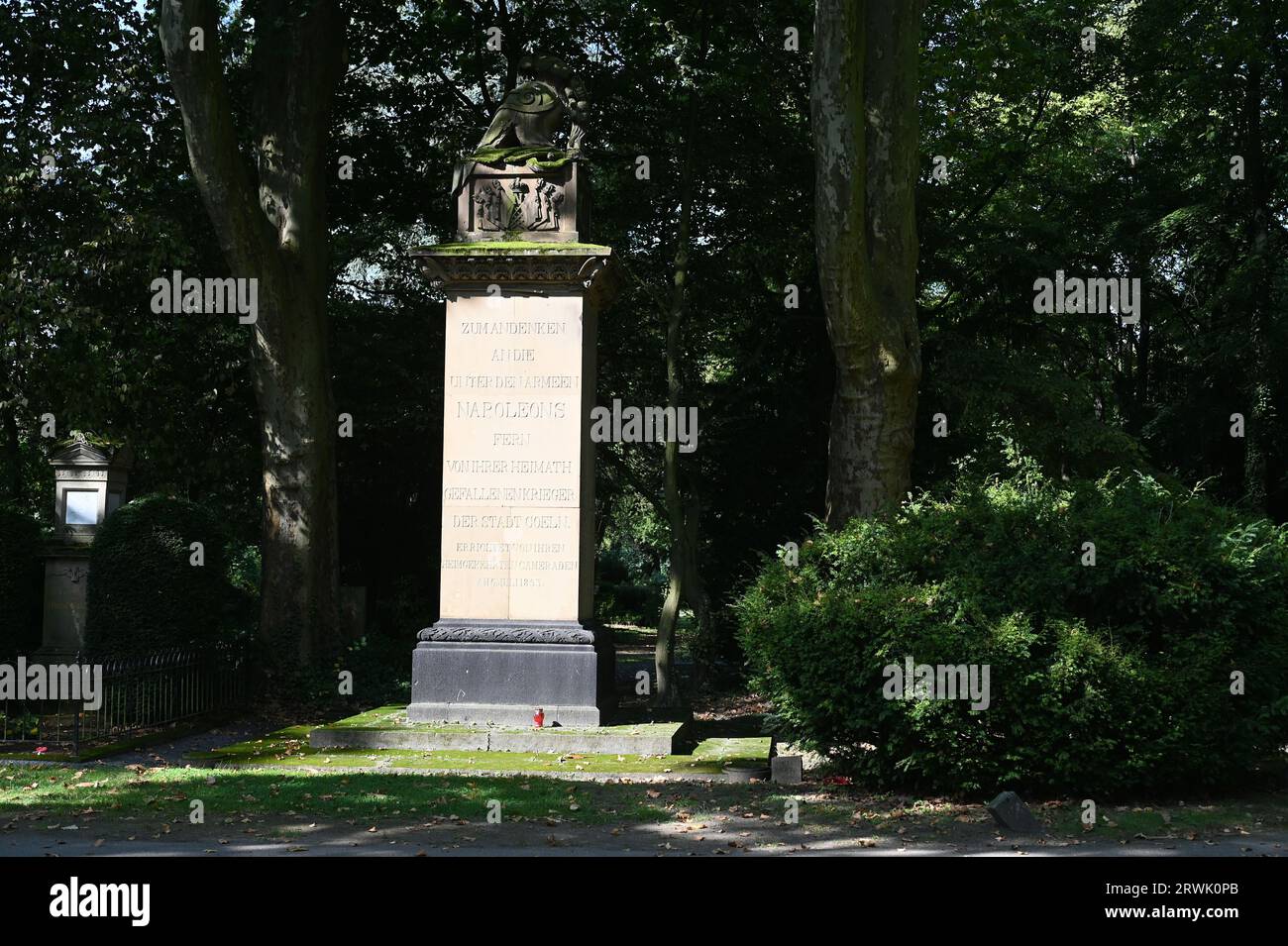 Cologne, Germany. 10th Sep, 2023. The Napoleon Stone in Cologne's Melaten Cemetery is a war memorial to soldiers from Cologne who fought under Napoleon Bonaparte and died during the Napoleonic Wars. Grave at the Cologne Cemetery of Celebrities Melaten Credit: Horst Galuschka/dpa/Horst Galuschka dpa/Alamy Live News Stock Photo