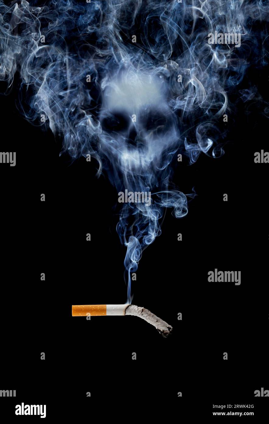Cigarette with deadly smoke Stock Photo