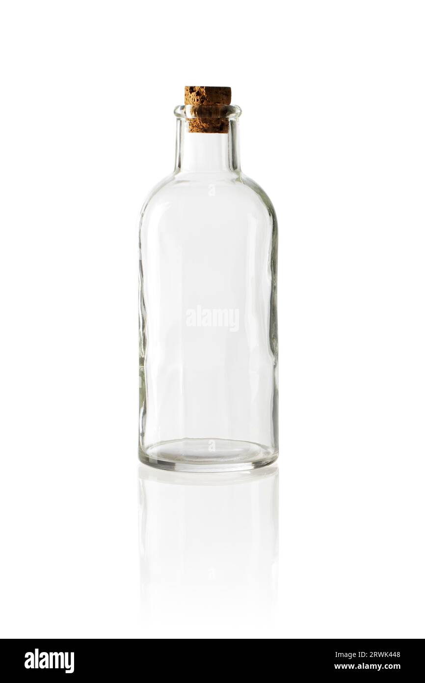 Old fashioned glass bottle with cork stopper Stock Photo