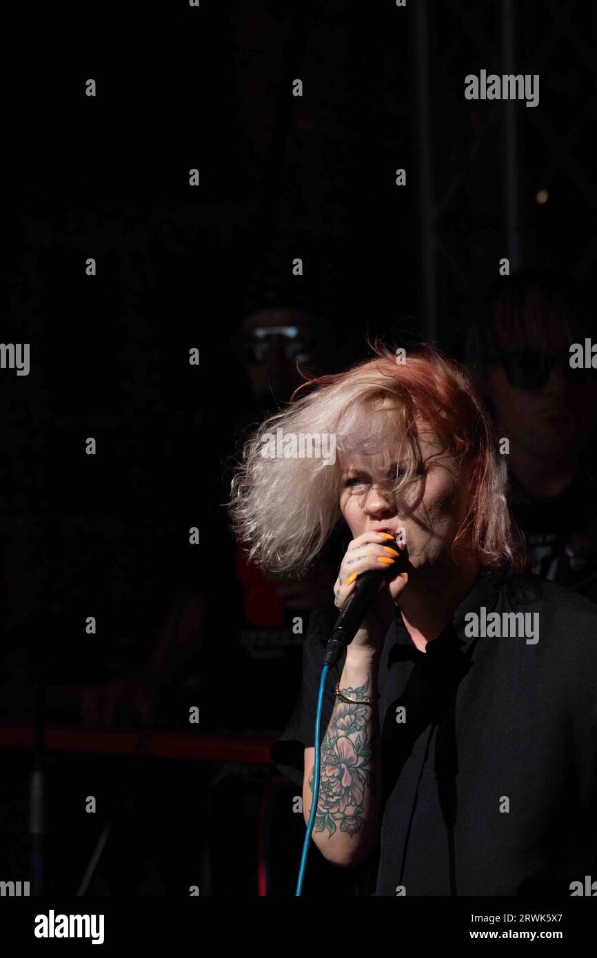 Aino Laakso of Aino & Hajonneet on stage at Punk & Yäk -festival in Turku, Finland Stock Photo