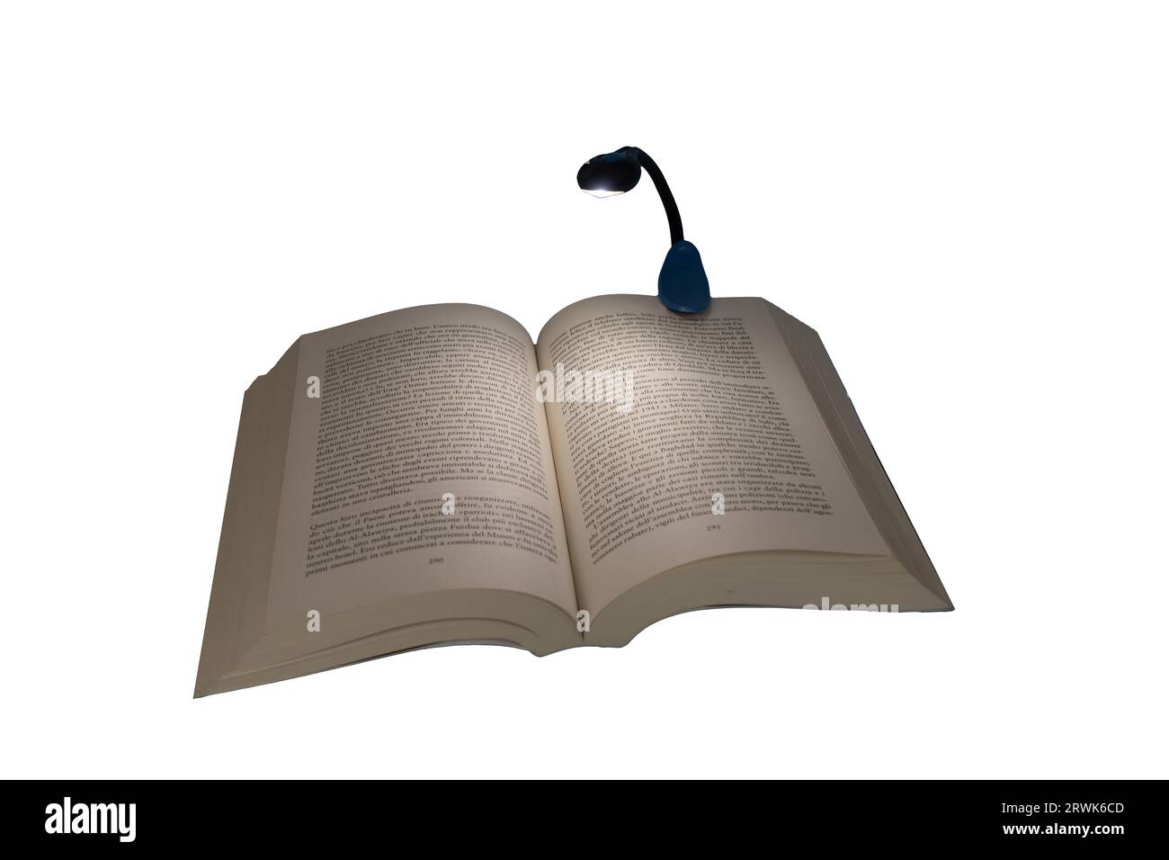 an open book with reading light on a transparent background Stock Photo