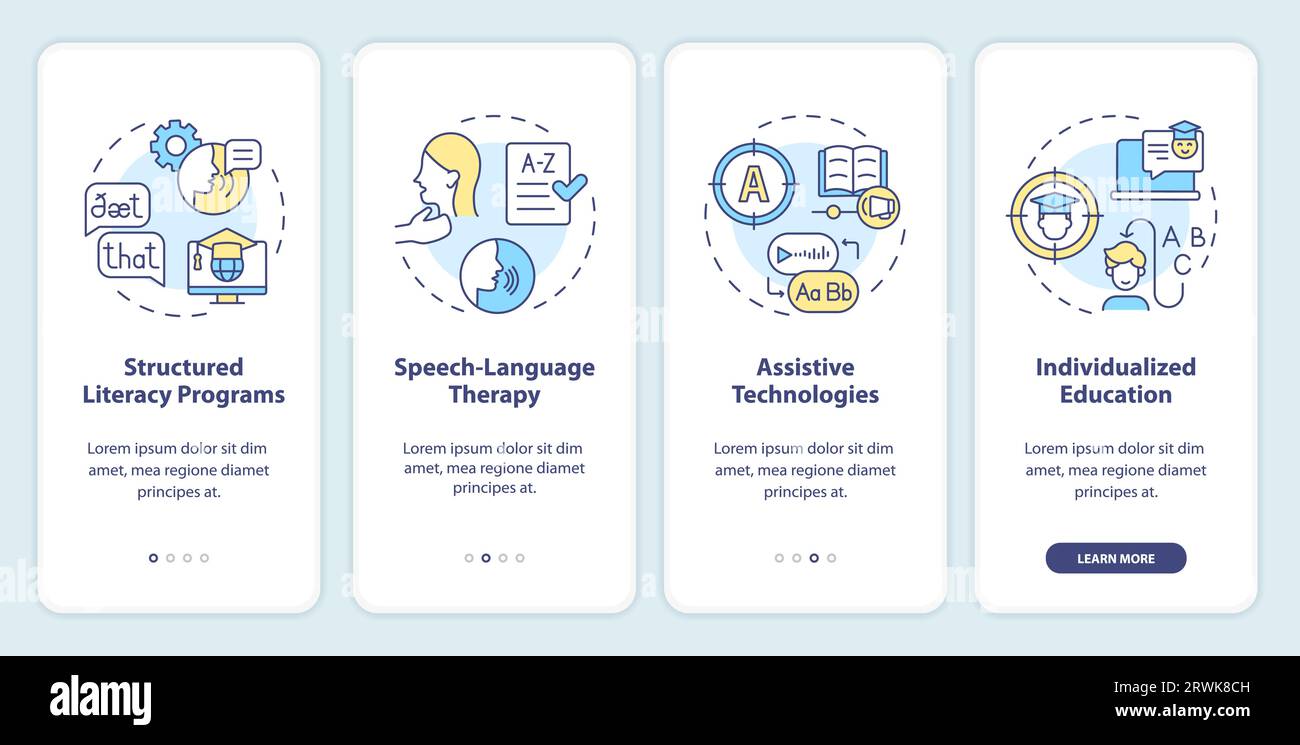 Walkthrough dyslexia with line icons concept Stock Vector