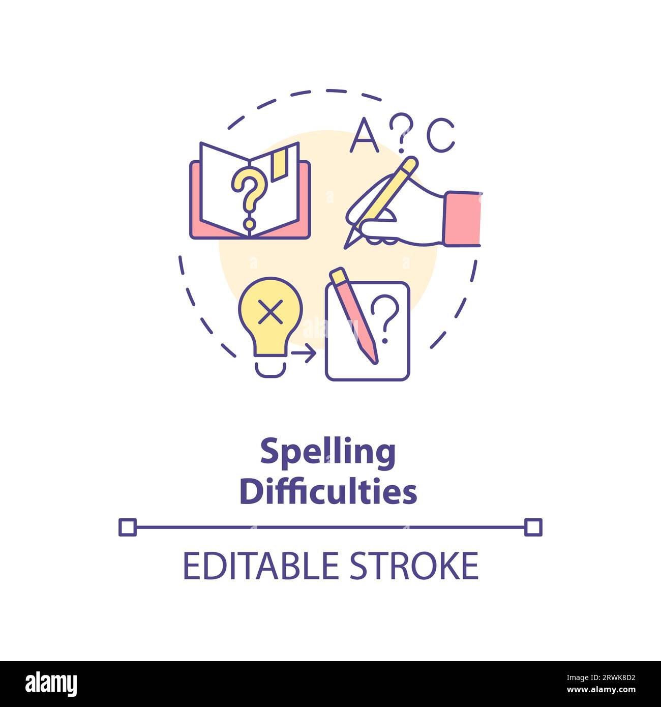 2D customizable line icon spelling difficulties concept Stock Vector
