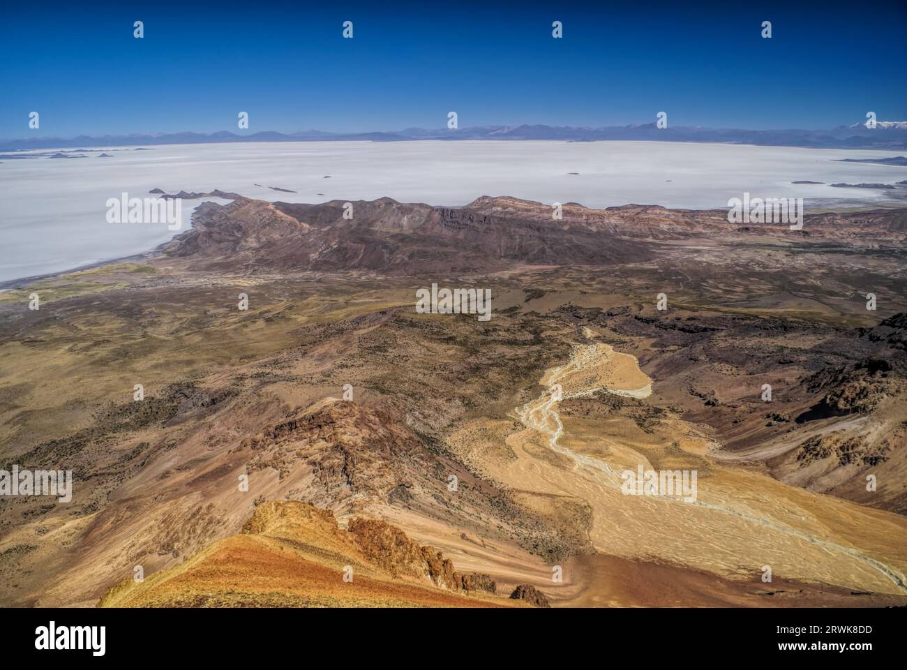 Amazing view of colored mountains and salt plane Salar de Uyuni in Bolivia Stock Photo