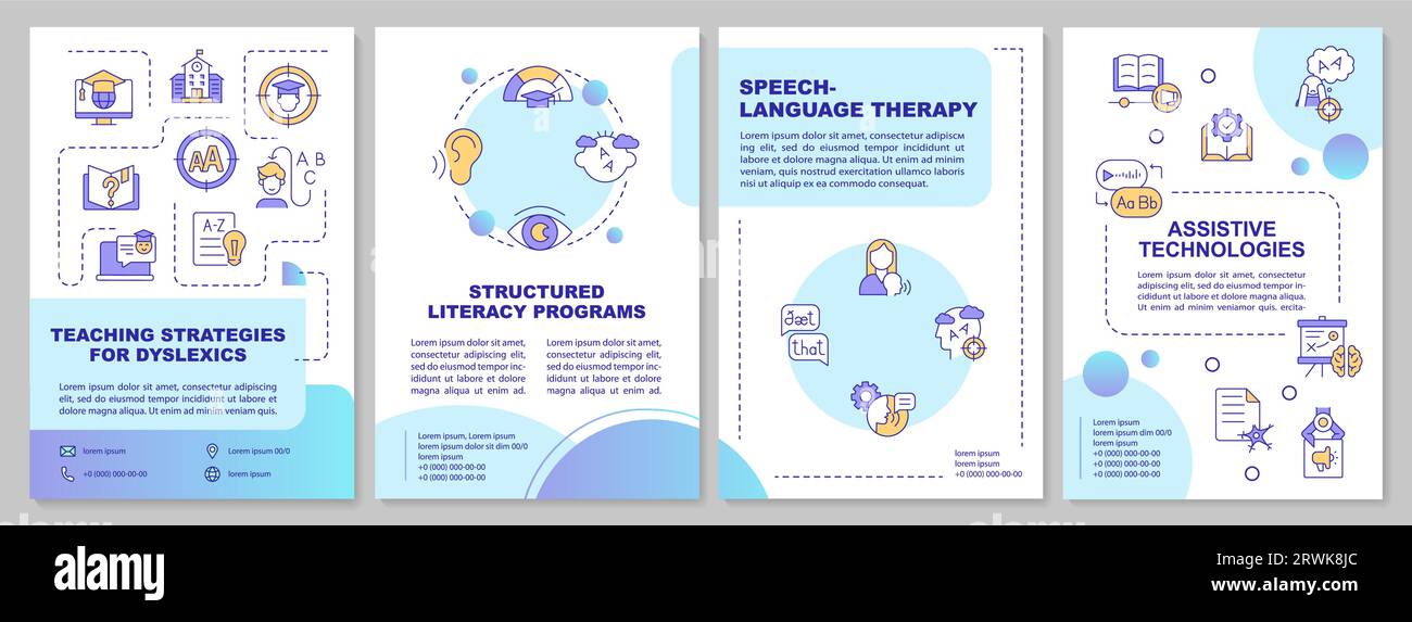 Multicolor brochure teaching strategies for dyslexics icons Stock Vector