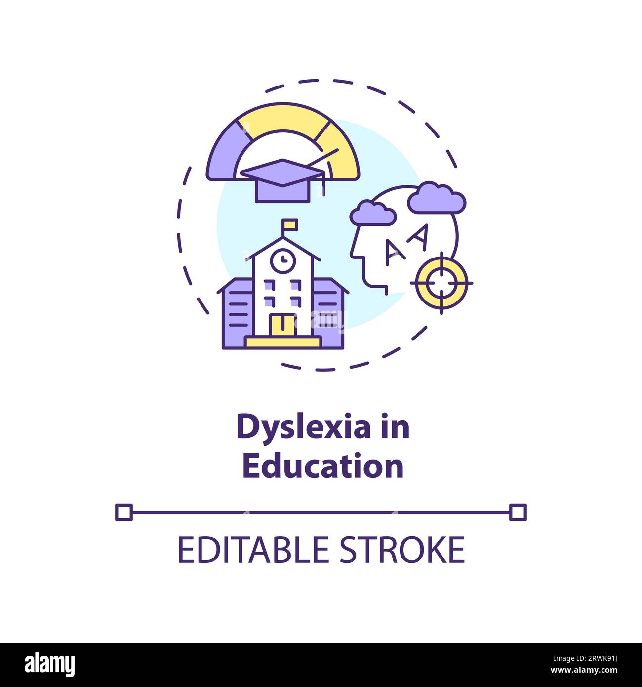 2D customizable line icon dyslexia in education concept Stock Vector