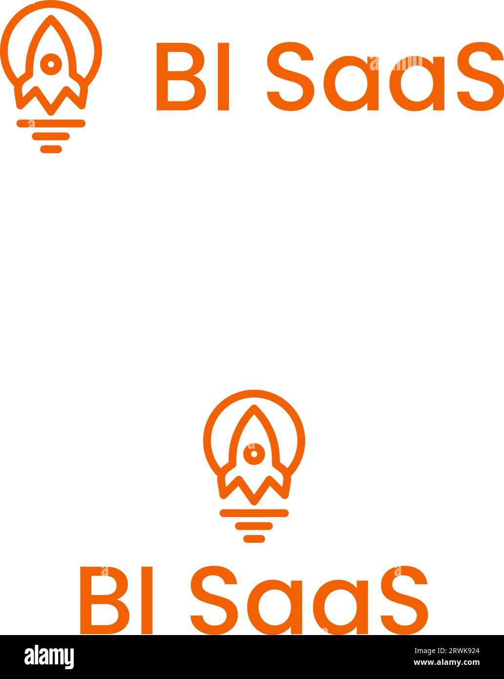 BI and analytics SaaS text with rocket and lightbulb logo Stock Vector