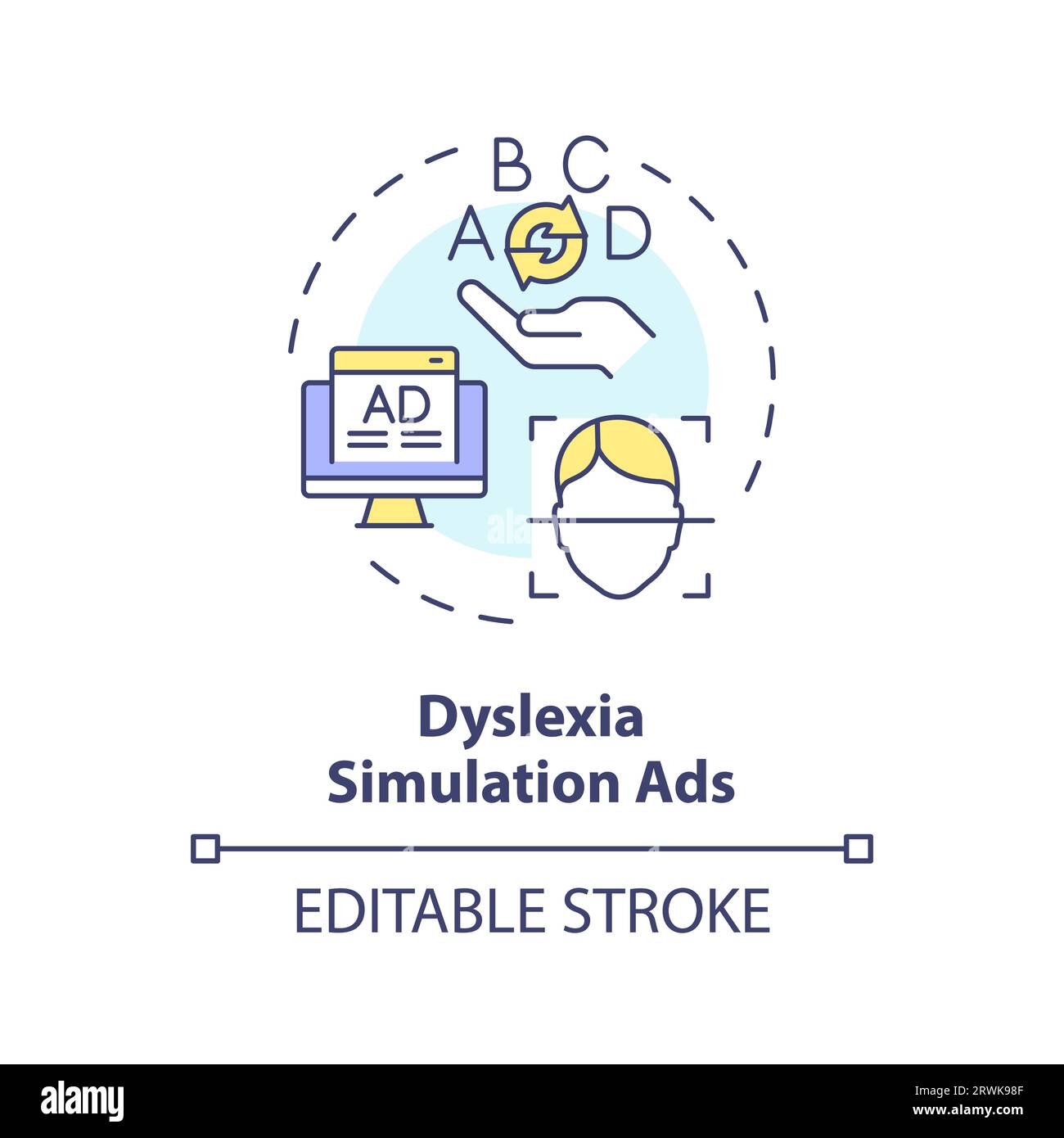 2D customizable line icon dyslexia simulation ads concept Stock Vector