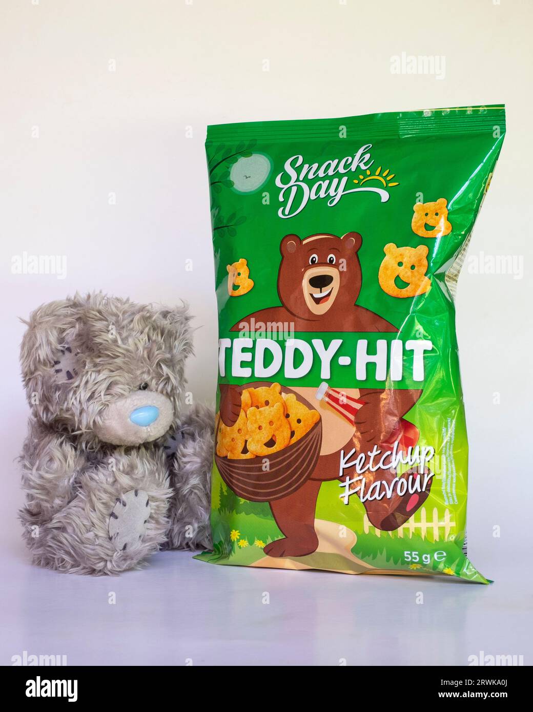 packet of snack day teddy hit ketchup flavour potato crisps chips on
