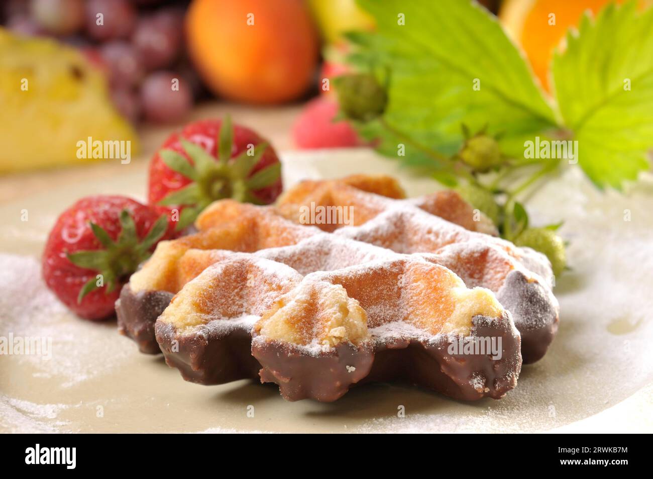 Waffle with fruit Stock Photo