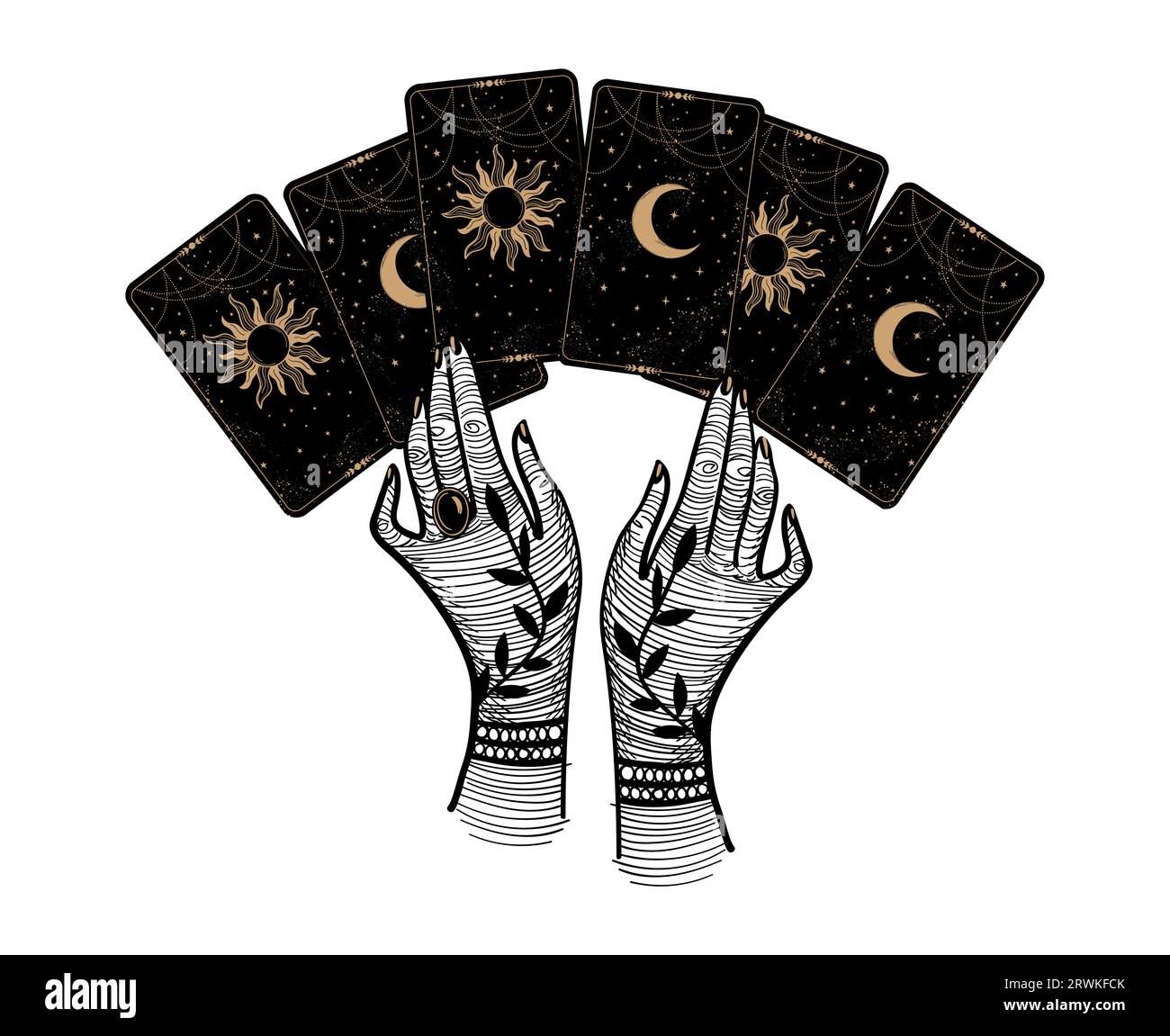 Set of female hands. Witch magic and occult collection. Different vector  hand gestures with sword, stars and crystal. Abstract logo for tarot cards  Stock Vector Image & Art - Alamy