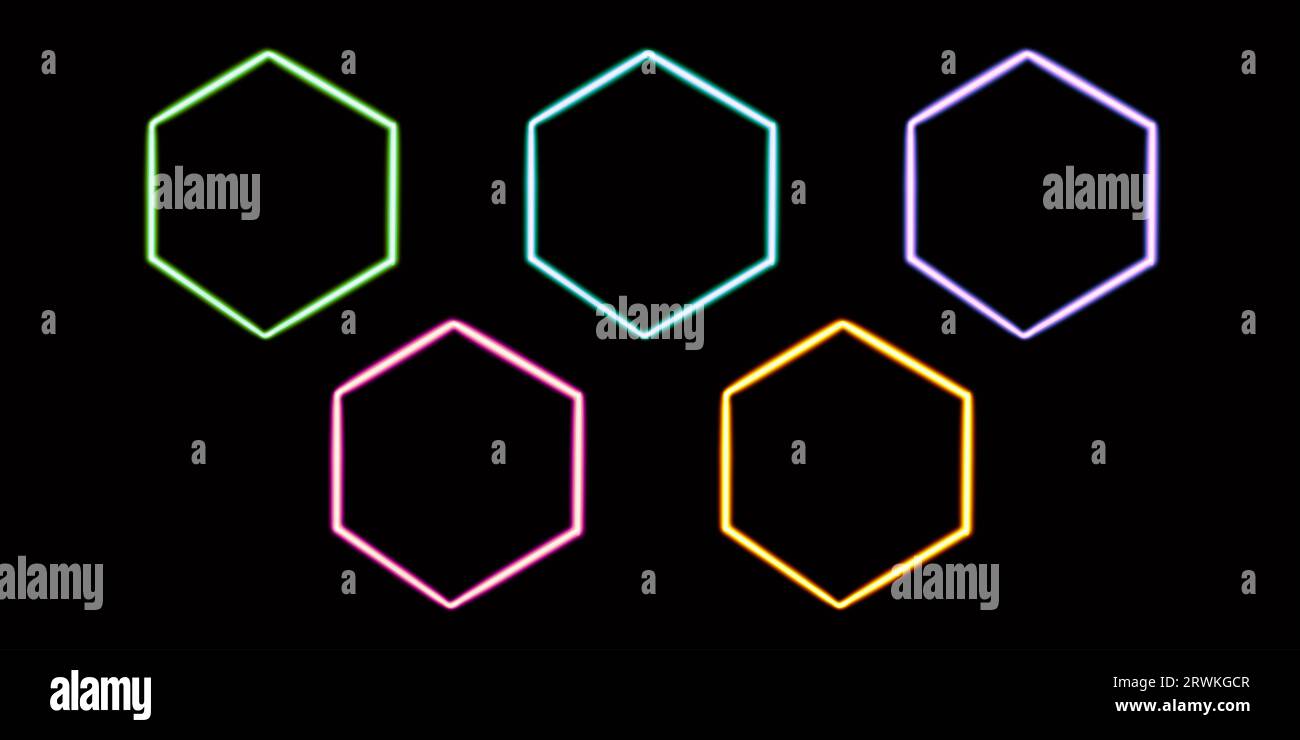 set hexagonal geometric glowing desktop icon, neon figure sticker, neon ...