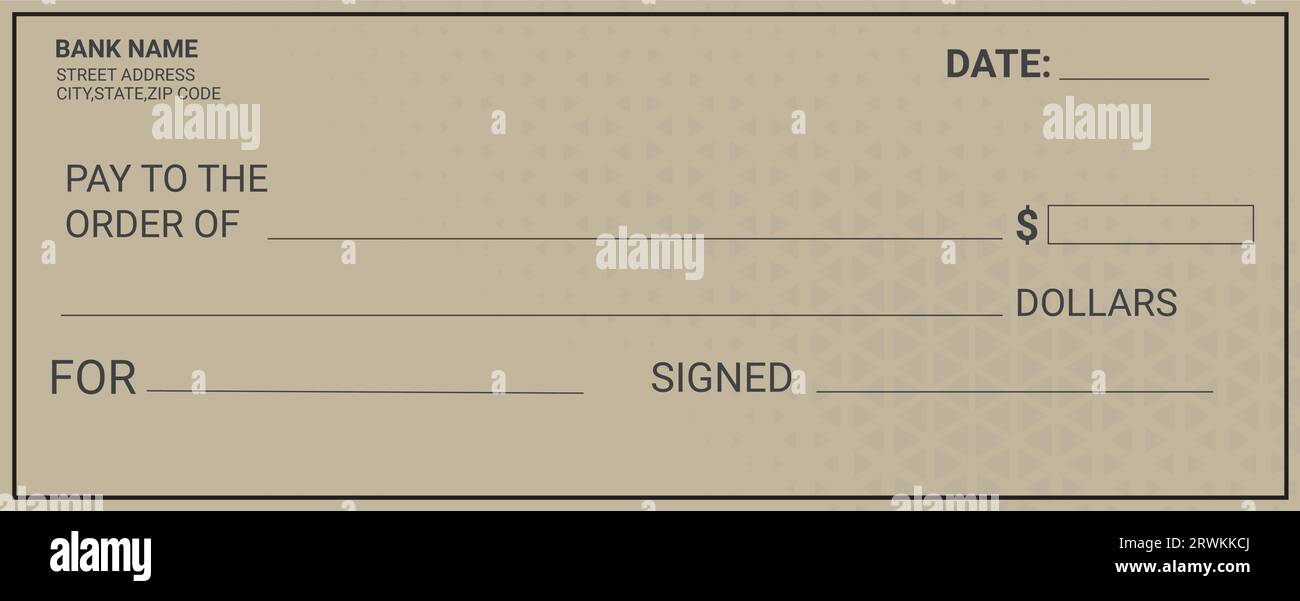 blank bank cheque personal desk check template Account number: A unique identifier for the bank account Stock Vector