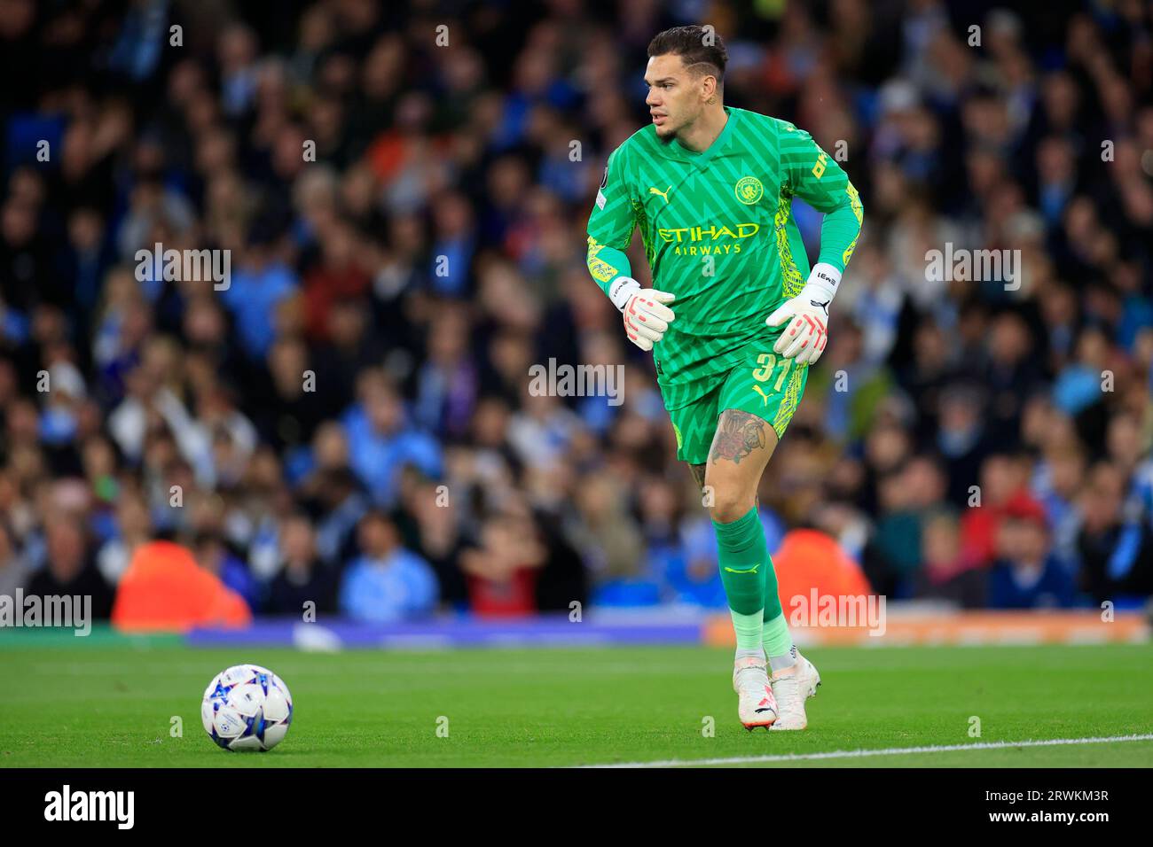 Ederson #31 of Manchester City during the UEFA Champions League match Manchester City vs Red Star Belgrade at Etihad Stadium, Manchester, United Kingdom, 19th September 2023  (Photo by Conor Molloy/News Images) Stock Photo