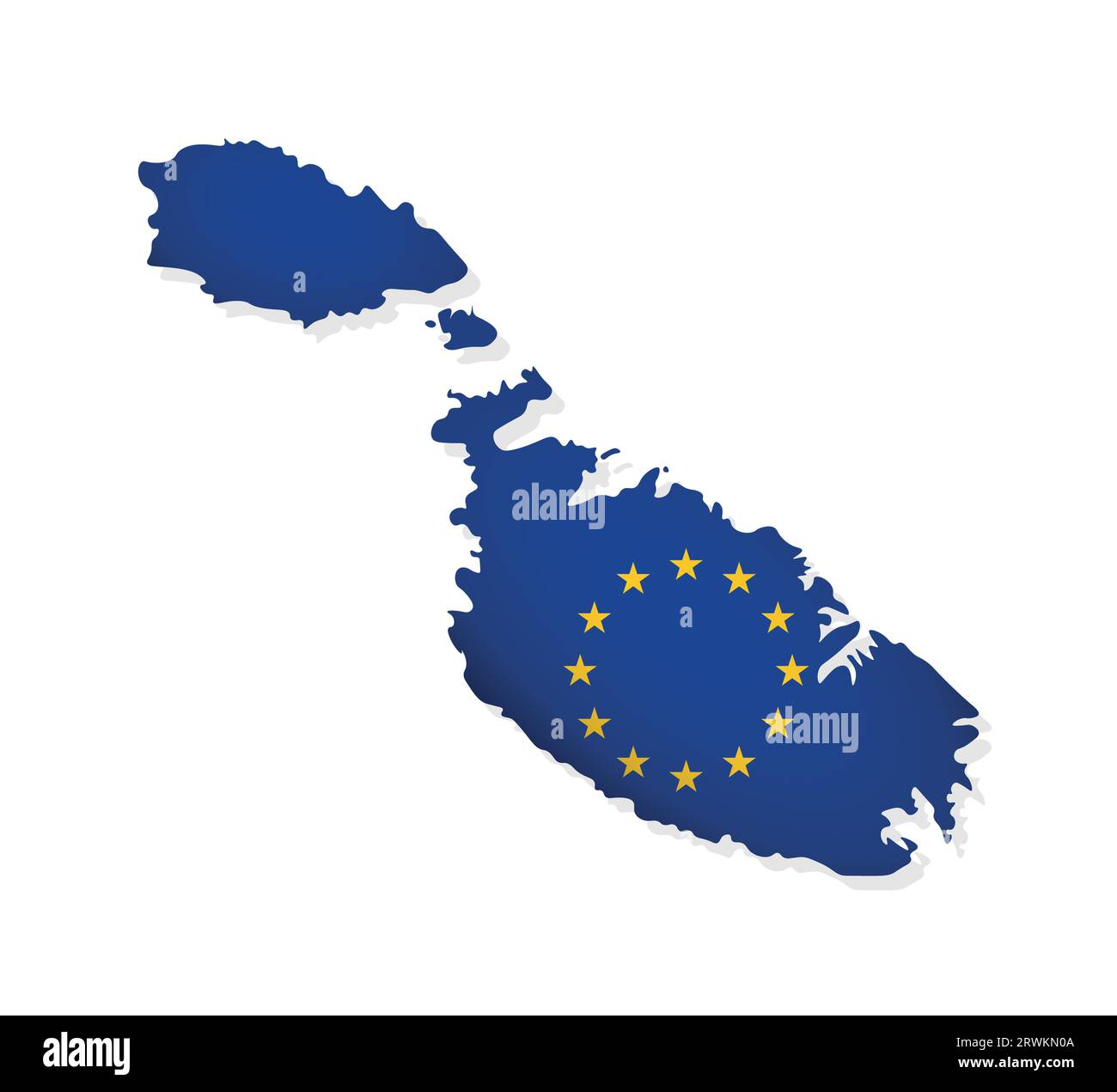 Vector illustration with isolated map of member of European Union - Malta. Maltese concept decorated by the EU flag with gold stars on blue background Stock Vector