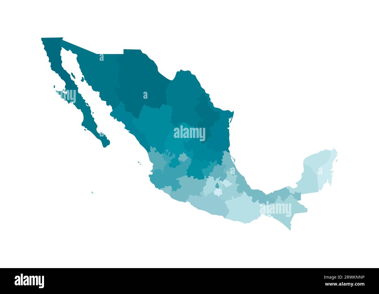 Vector isolated illustration of - Vector Isolated Illustration Of Simplified Administrative Map Of Mexico United Mexican States Borders Of The Regions Colorful Blue Khaki Silhouet 2RWKNNP