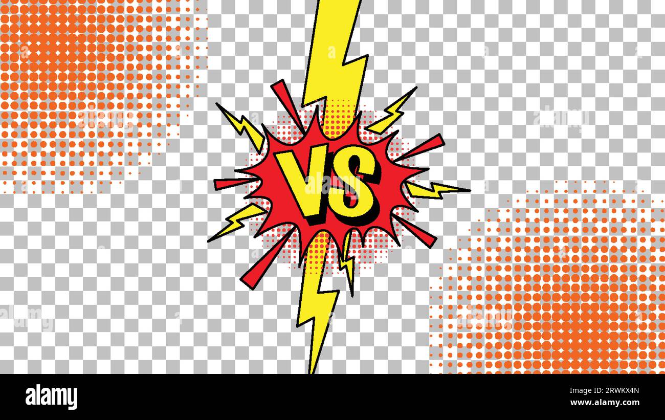 A retro comics style illustration of a versus sign with lightning on a ...