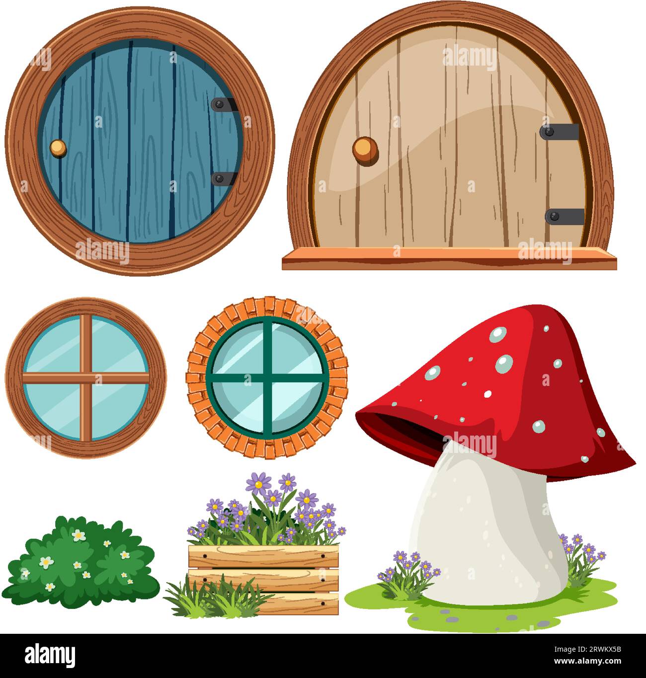 Set of fairy tales house elements illustration Stock Vector
