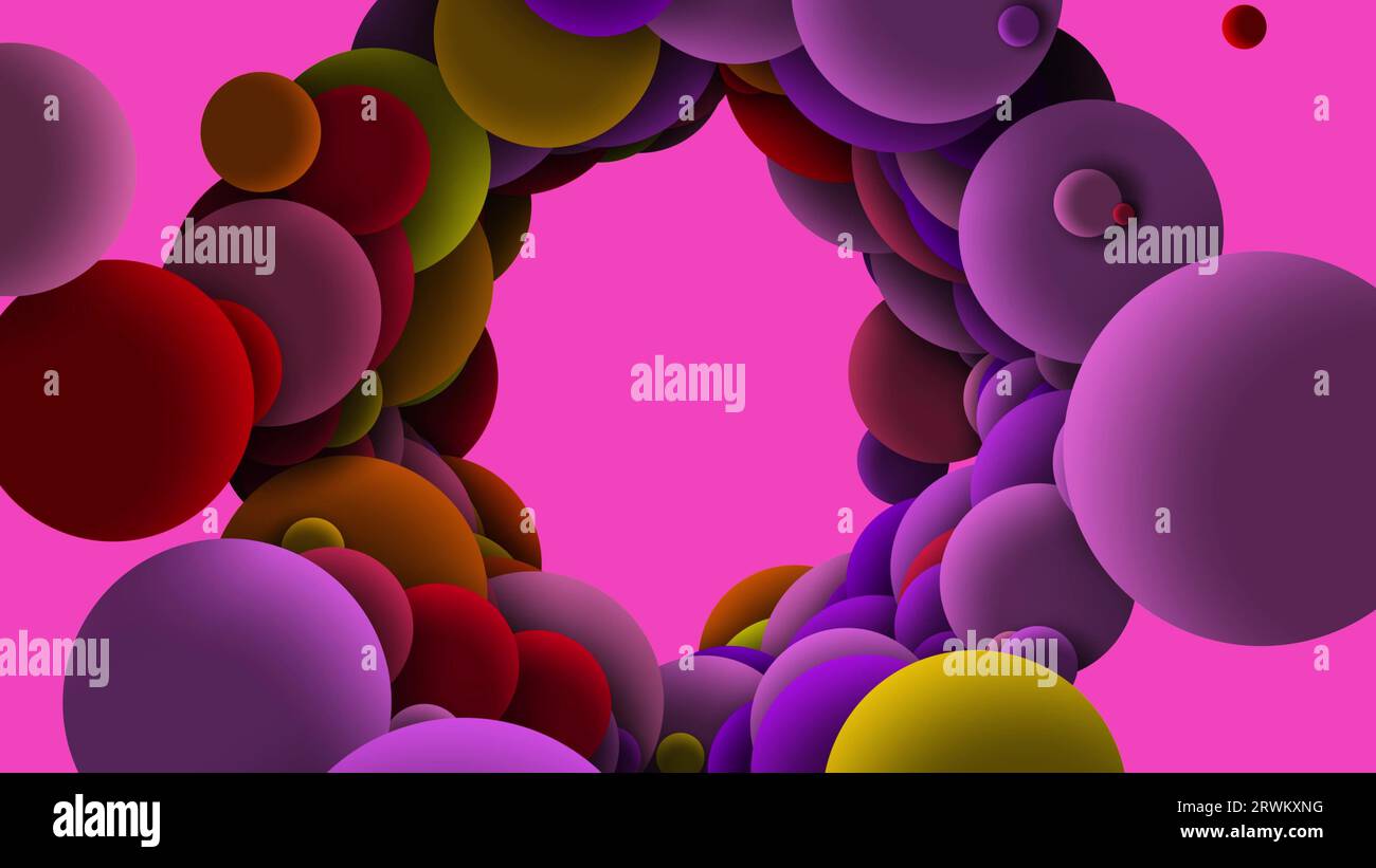 Abstract 3d background with light pink balls or spheres flying around. Movement along the Tunnel of balls. Bright contemporary. 3D rendering. Stock Photo
