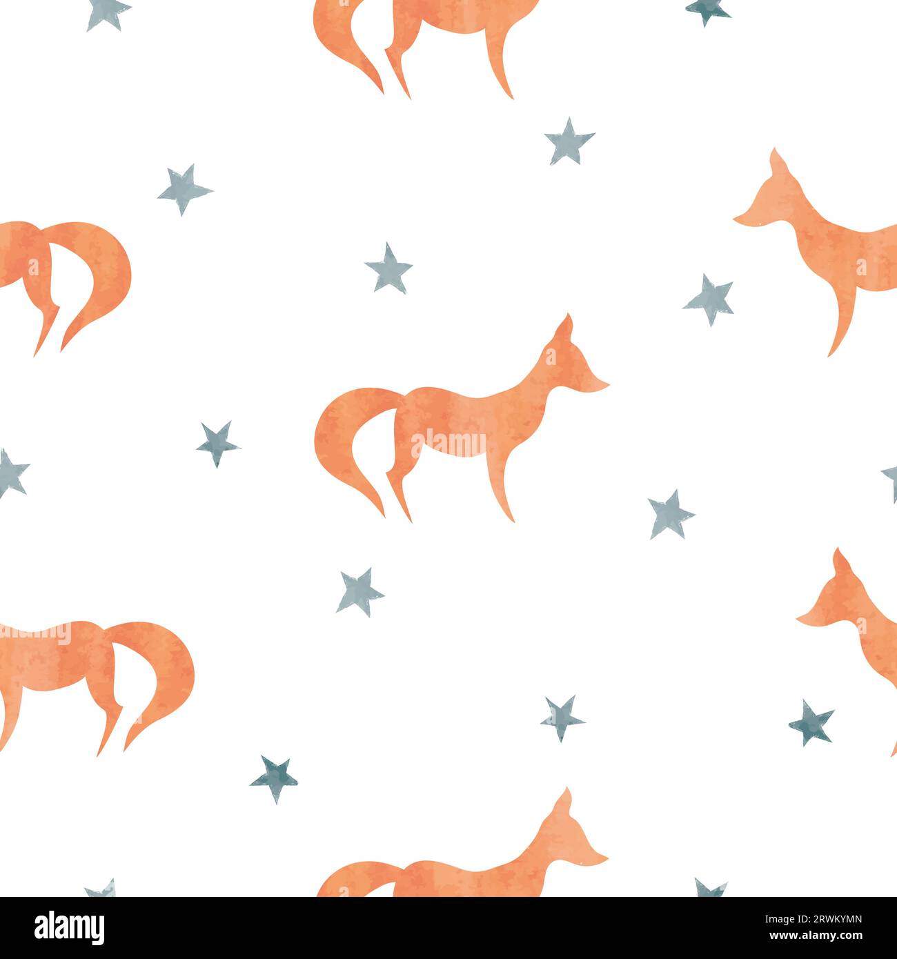 Seamless pattern with cute foxes and stars. Vector children ...