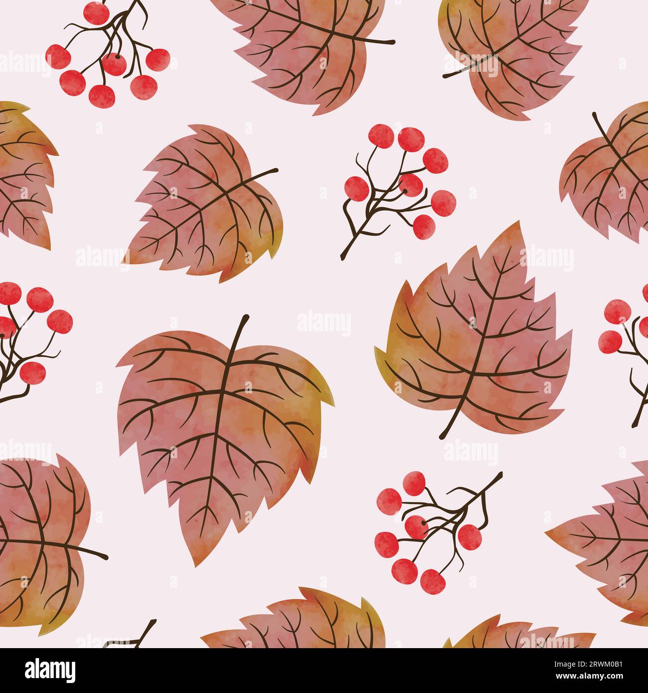 Autumn leaves and berries pattern. Vector fall background. Stock Vector