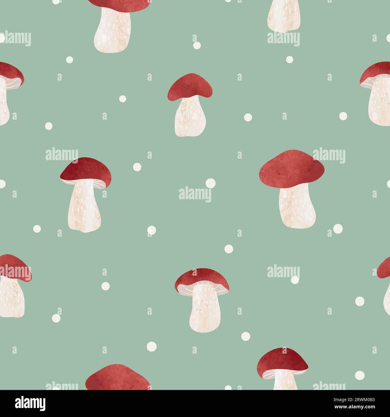 Seamless mushrooms pattern. Vector illustration with boletus mushroom Stock Vector